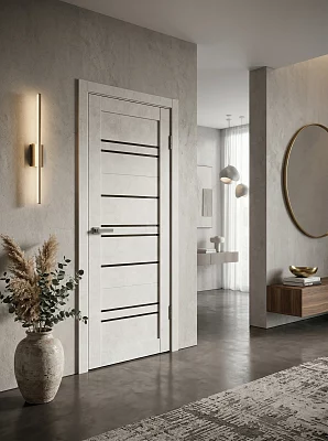 Дверь FlyDoors Барн B02 бетон светлый, ПВХ, черное стекло