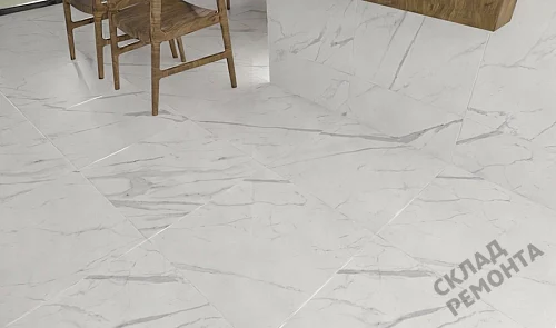 Фото Керамогранит матовый Steppe Ceramics Statuario White белый 600*600*9,5 – купить в Благовещенске: цена, описание, фото. Интернет-магазин 4