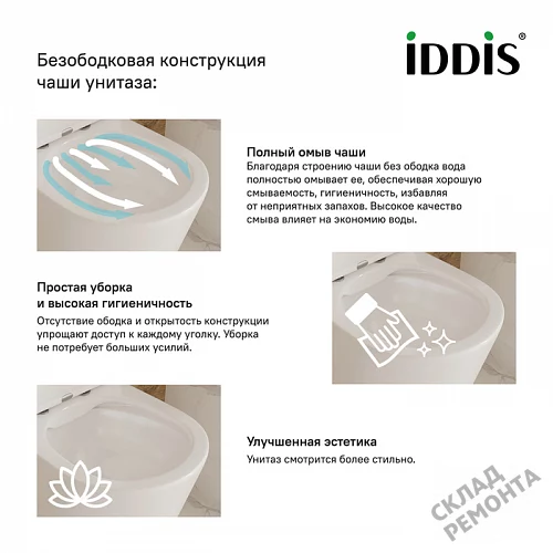 Фото Унитаз подвесной Iddis Калипсо CALRDSEi25 безободковый купить в Благовещенске: цена, описание, фото. Интернет-магазин 7